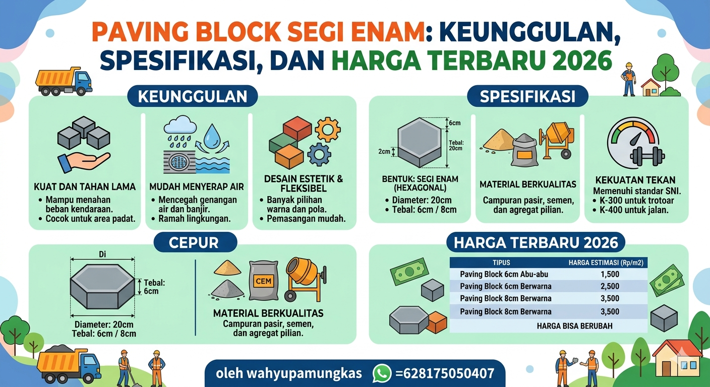 Ukuran Paving Block Segi 6: Spesifikasi Lengkap dan Panduan Pemasangan 2026